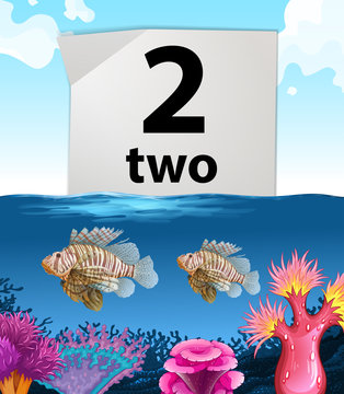 Number two and two fish under the sea