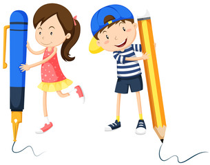 Boy and girl writing on the floor