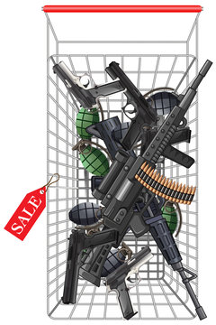 Many kind of weapons in the shopping cart