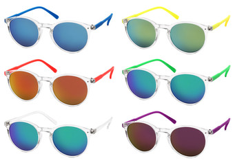 sunglasses isolated on white background in various colors