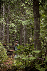 Woman Hiking Through The Woodland Wilderness