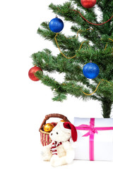 Christmas tree with baubles and gifts