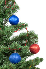 Christmas tree with red and blue baubles