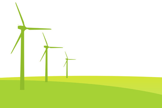 Grüne Windpark Illustration auf weissem Hintergrund  mit Text Platzhalter