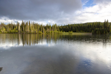 Scenic Reflections on Champion Lake in Canada's Kootenay Mountai