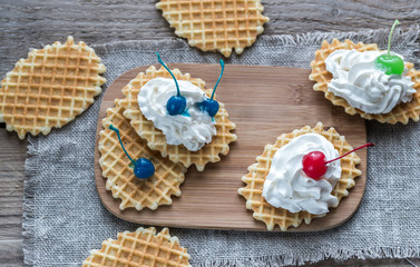 Belgian waffles with whipped cream