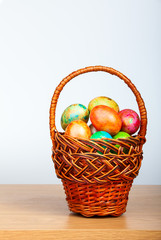 Painted easter eggs in a basket
