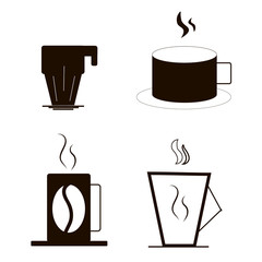 A set of four cups
set everything you need to cook a fragrant black coffee drink
