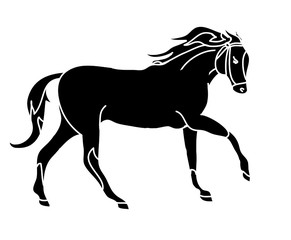 Fototapeta na wymiar The silhouette of a horse gallop (black spots)