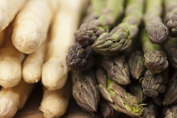 Gr&uuml;ne und wei&szlig;e Spargelknospen