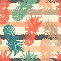 Foto op Plexiglas Ananas Hand getekend naadloos patroon met ananas in vector