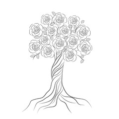 Decorative tree with flowers isolated on white background.