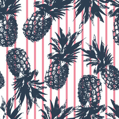 Pineapple pattern on pink stripes background
