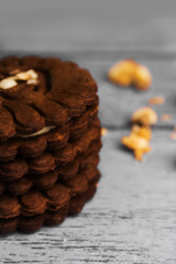 Three chocolate baking on blurred background