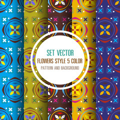 set vector floral 5 color pattern and background