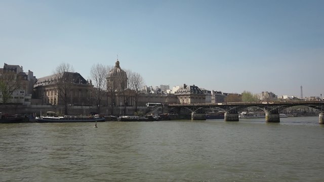 Paris Invalides Seine river cruise - vehicle shot. Seine River cruise with the famous Hotel des Invalides. Vehicle shot - 60fps