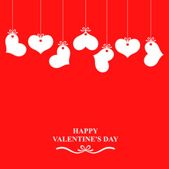 Valentines card with hearts labels on red background
