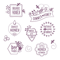 Summer floral honey labels, badges, organic 
honey logos