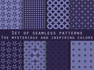 Set of seamless patterns. Geometric seamless pattern. Cornflower blue, navy blue, mysterious and inspiring.