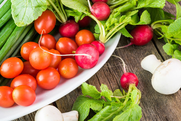 Fresh, raw vegetables.