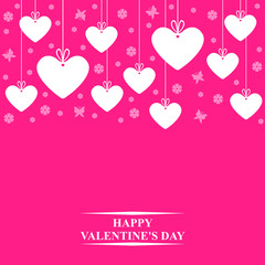 Valentines card with hearts labels on magenta background