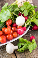 Fresh, raw vegetables.