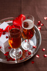 Cocktail  glasses, gift and hearts