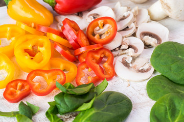 Cut vegetables - ingredients for omelette.