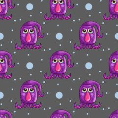 Obraz premium Seamless pattern with cute cartoon monsters-2