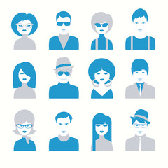 Vector avatar icon set of people sixties style