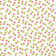 Seamless floral pattern. Vector seamless illustration with flowers in the shape of hearts on a white background.