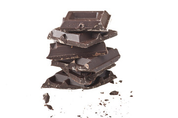 Chocolate bars stack isolated on white background