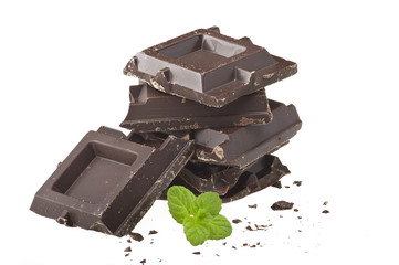 Chocolate bars stack isolated on white background
