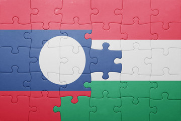 puzzle with the national flag of laos and hungary