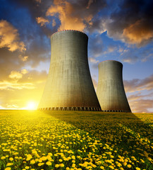 Nuclear power plant in the sunset