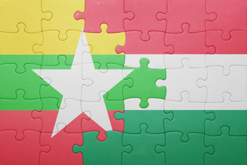 puzzle with the national flag of myanmar and hungary