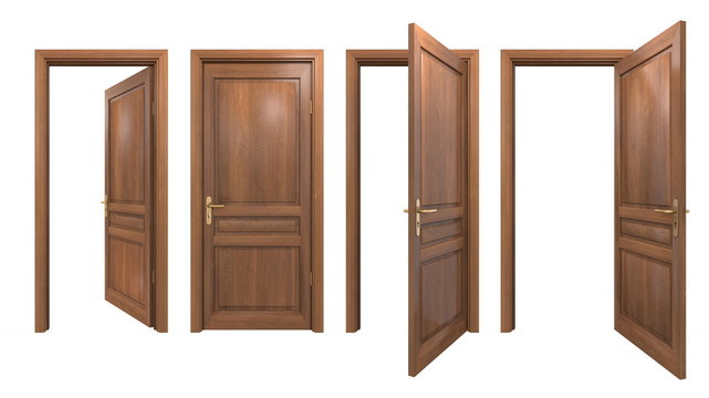 Collection of isolated wooden doors