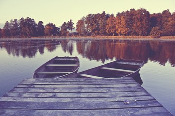 Abandoned boats in lake
