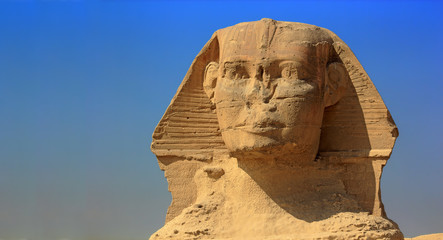 Fototapeta na wymiar Egypt. Cairo - Giza. The Sphinx face. The Pyramid Fields from Giza to Dahshur is on UNESCO World Heritage List