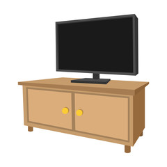 Wooden TV cabinet with a large TV cartoon icon 