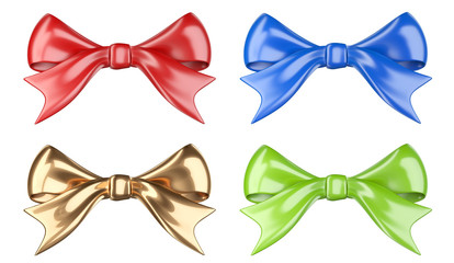 Shiny red, green, blue and golden bow.