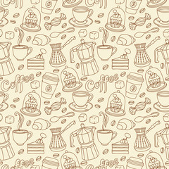 Seamless pattern with coffee and sweet. Coffee background - 100656040