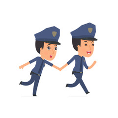 Happy and Joyful Character Constabulary runs and drags his frien