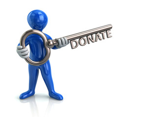 Blue man and silver key with word donate