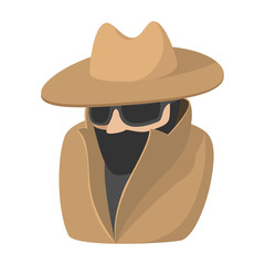 Man in black sunglasses and brown hat cartoon icon