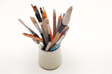 Selection of artists tools on a table