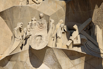 BARCELONA, CATALONIA, SPAIN - DECEMBER 12, 2011:  Passion facade of Sagrada Familia Temple, Barcelona,Catalonia, Spain