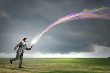 Man reading on the run