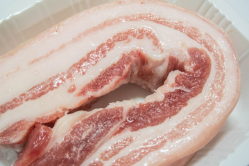 streaky pork in plastic tray package
