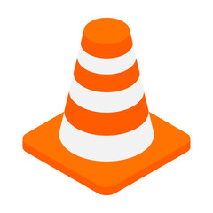 An orange road hazard cone isometric 3d icon